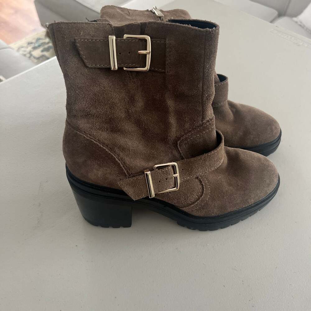 Kenneth Cole Brown Suede Moto Ankle Boots with Buckles - Women's 8